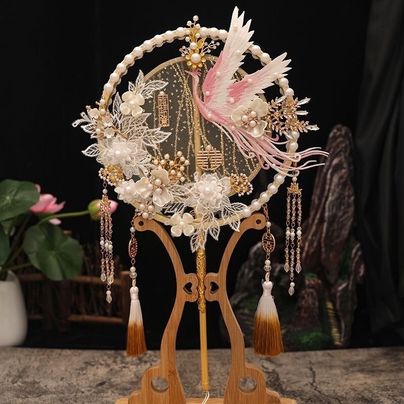 新中式團扇 秀禾服 新娘結婚送禮物 手工喜扇 diy材料包 古風成品扇子