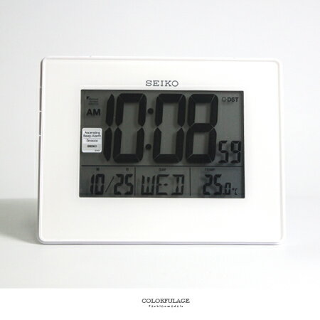 時鐘 SEIKO精工白色電子式鬧鐘 冷光液晶顯示大字座鐘 座掛兩用 柒彩年代【NV1709】原廠公司貨