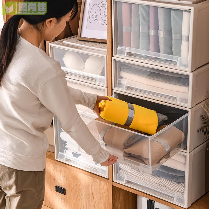 爾沫收納箱抽屜式塑料家用衣服透明衣柜收納盒衣物儲物柜子整理箱