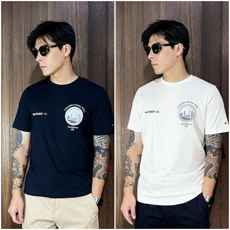 美國百分百【全新真品】Tommy Hilfiger 短袖 棉質 T恤 TH 上衣 logo 短T 黑色/白色 CW63