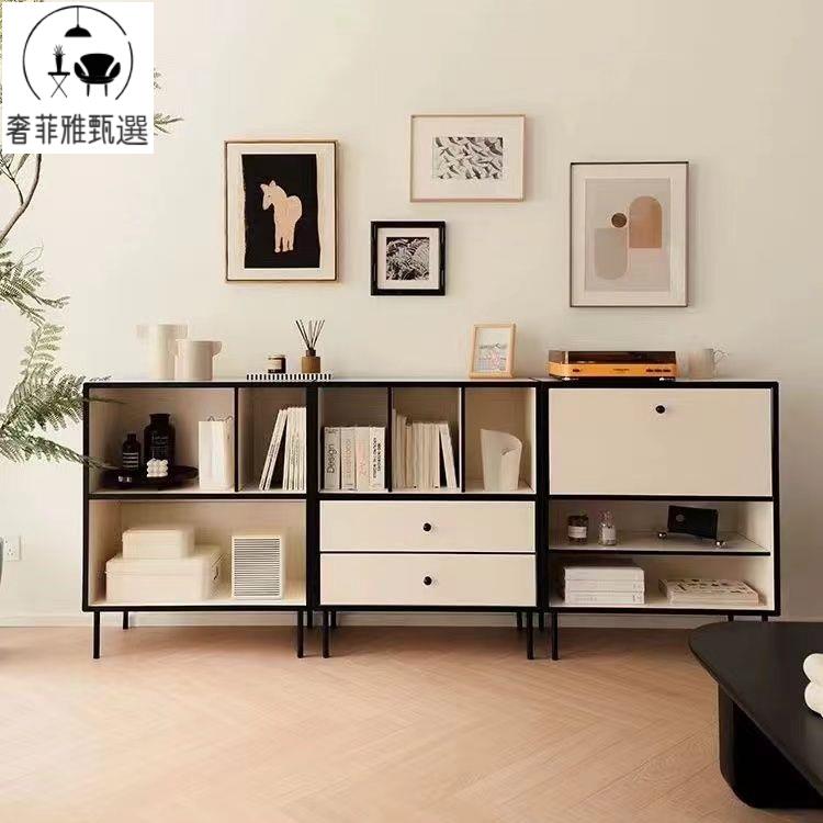 臺灣公司/開發票 ins實木生態奶油風臥室法式家用組合書櫃 客廳展示櫃 收納儲物櫃