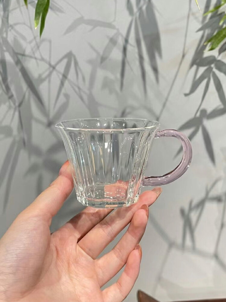 粉把耐熱玻璃花口杯 高硼矽個人杯品茗杯咖啡杯 夏日限定