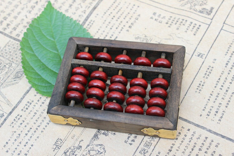 仿古算盤實木算盤櫸木珠算5檔紅珠算盤道具袖珍禮品算盤