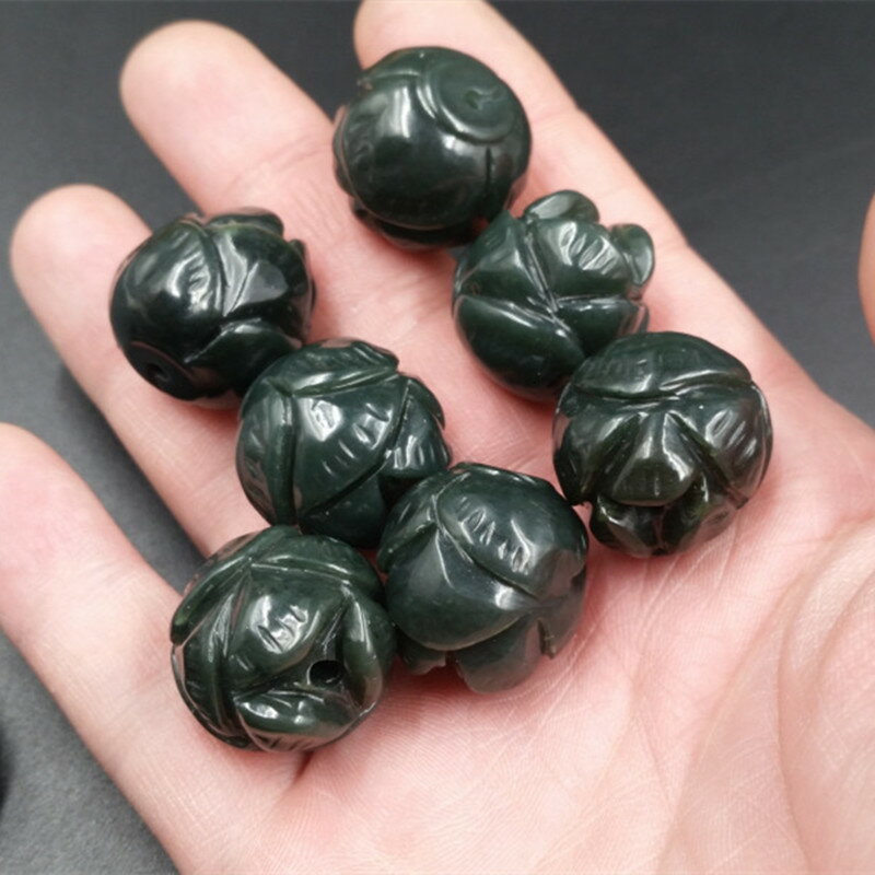 新款天然玉石a貨和田玉蓮花吊墜和田青玉手工雕刻蓮花散珠