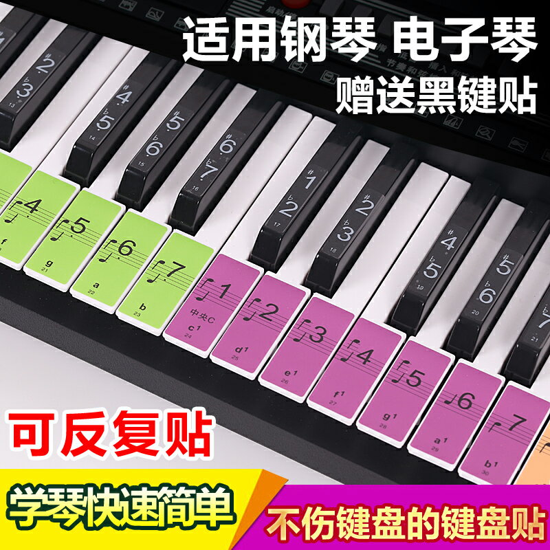 鍵琴貼 音符鍵位貼 61/54鍵電子琴鍵盤貼88專業初學者鋼琴鍵音標音符貼五線簡譜彩色『cyd12654』