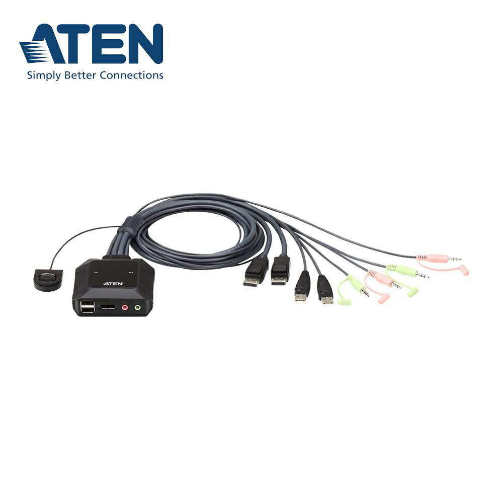 【預購】ATEN CS22DP 2埠USB DisplayPort帶線式KVM多電腦切換器 (外接式切換按鍵)