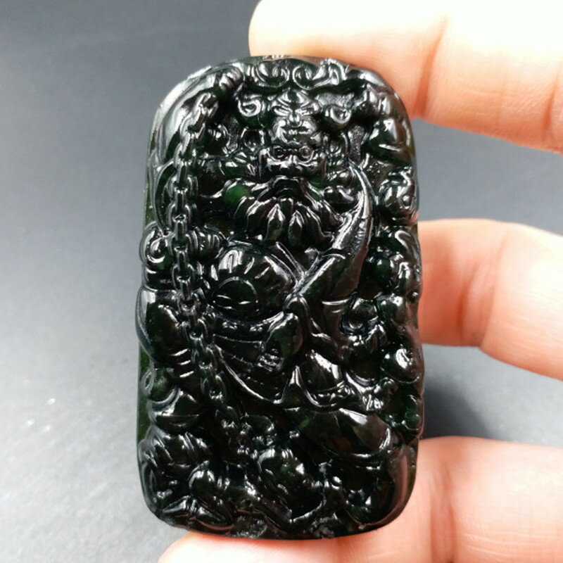 新款精美 天然a貨和田玉墨玉鐘馗掛件蛇紋石玉鐘馗吊墜玉牌子玉墜