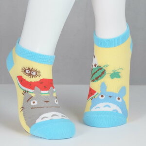 真愛日本 宮崎駿 吉卜力 龍貓 左右異柄 龍貓們西瓜 黃 襪子 卡通襪 大人襪 襪