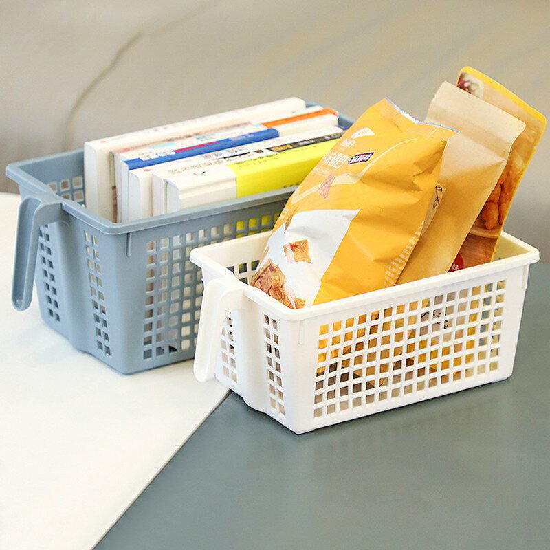 把手網格收納籃【Y021】台灣出貨 居家  網格收納筐 帶把手 有炳 大 中 小 三尺寸 白色 居家 冰箱 廚房收納 1