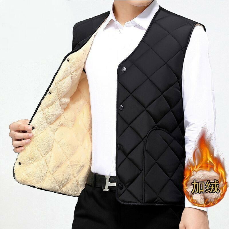 【秋冬新品】大碼保暖背心 防寒馬甲 秋冬季新款男士馬甲短款加絨加厚保暖大碼坎肩中老年棉背心爸爸裝
