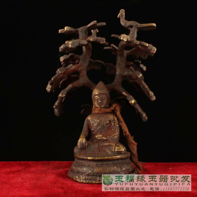 西藏收老純銅手工打造撒朱砂菩提樹下打坐釋迦摩尼佛祖一尊