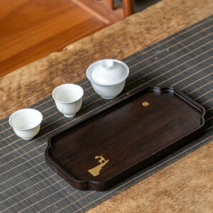 晟窯黑檀實木干泡茶盤家用簡易小型功夫托盤創意個性鑲銅小茶臺