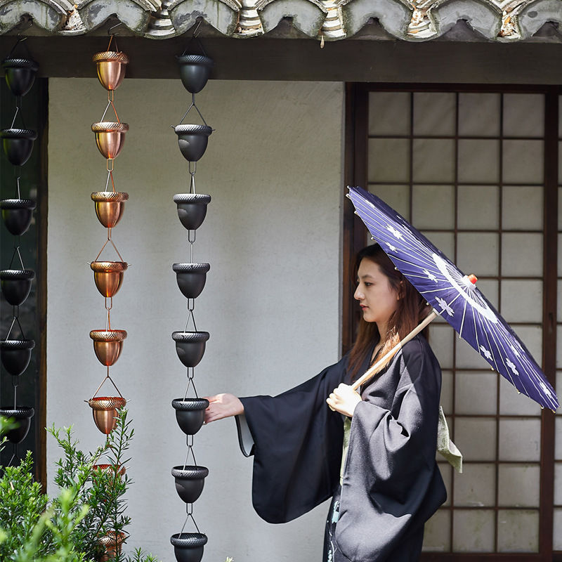 🔥免運 可開發票 別墅紫銅橡果雨錬日式屋檐雨水錬天溝落水導水錬戶外雨水槽引水錬