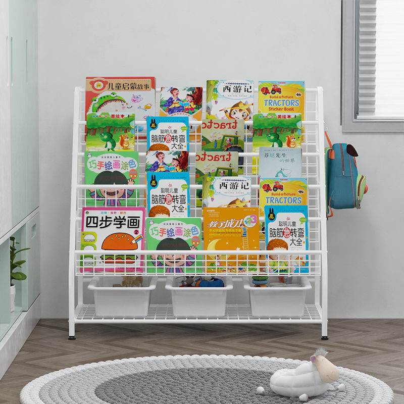 兒童小書架寶寶繪本收納玩具落地多層整理家用幼兒園簡易置物架。