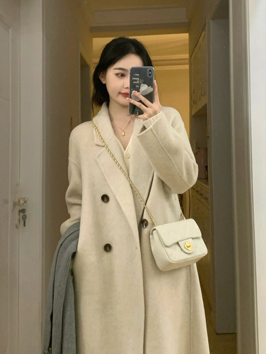 羽絨服女冬季2024新款高階感中長款呢子毛呢外套加厚羽絨內膽大衣【淘夢屋】