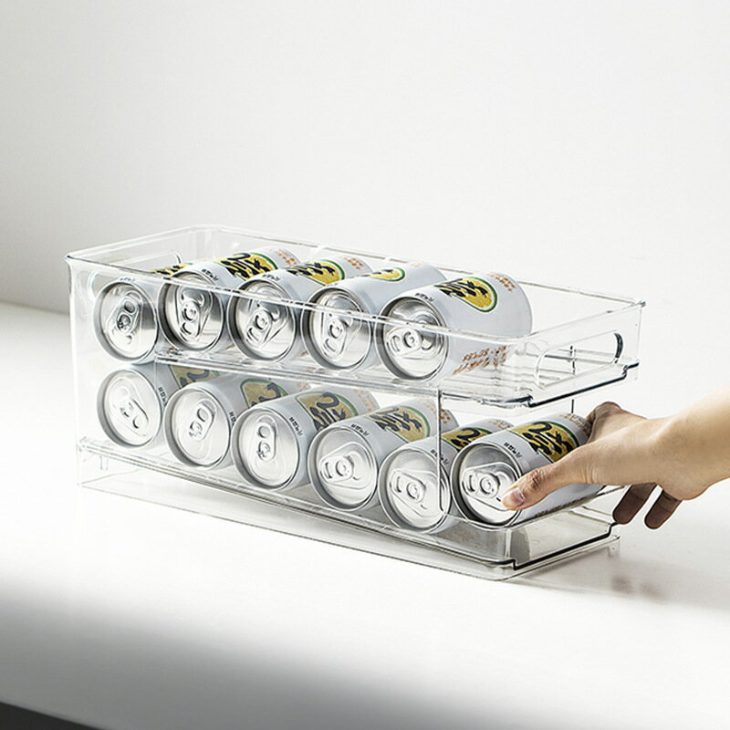 免運 可開發票 冰箱收納盒廚房整理啤酒飲料滾動式儲物盒家用塑料透明分層密封盒