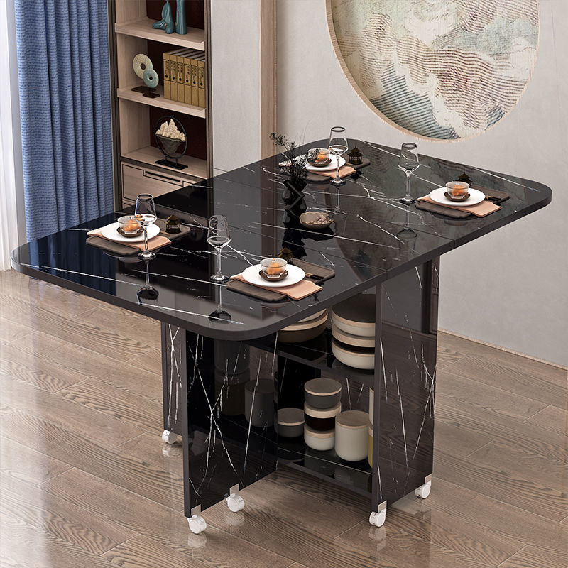 家用折疊餐桌小戶型可移動帶輪簡易長方形多功能餐廳宿舍吃飯桌子