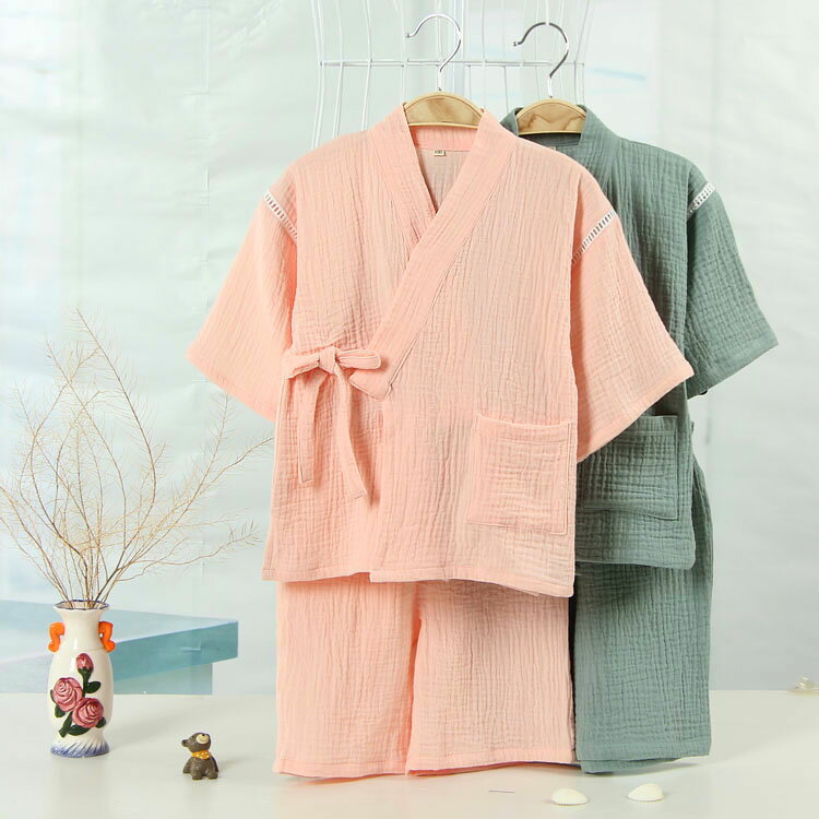 男女童家居服套裝夏秋季寶寶純棉紗布漢服睡衣兒童空調服日式和服