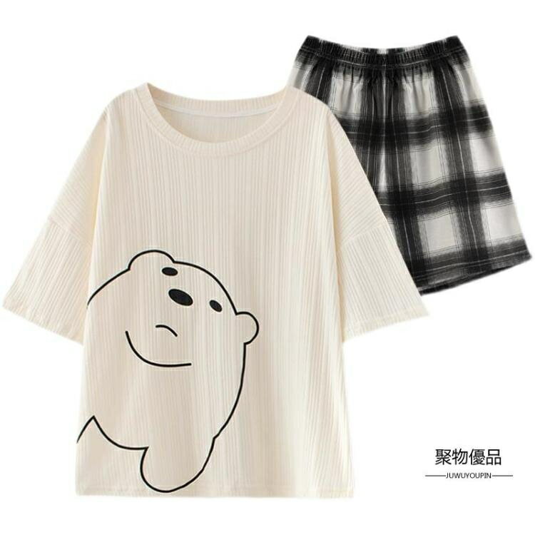 夏季睡衣女短袖短褲純棉夏天薄款可外穿家居服套裝【聚物優品】