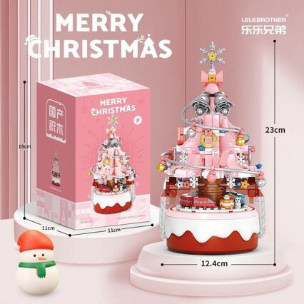 聖誕節禮物兒童拼裝旋轉聖誕樹音樂盒積木女孩益智玩具擺件禮品