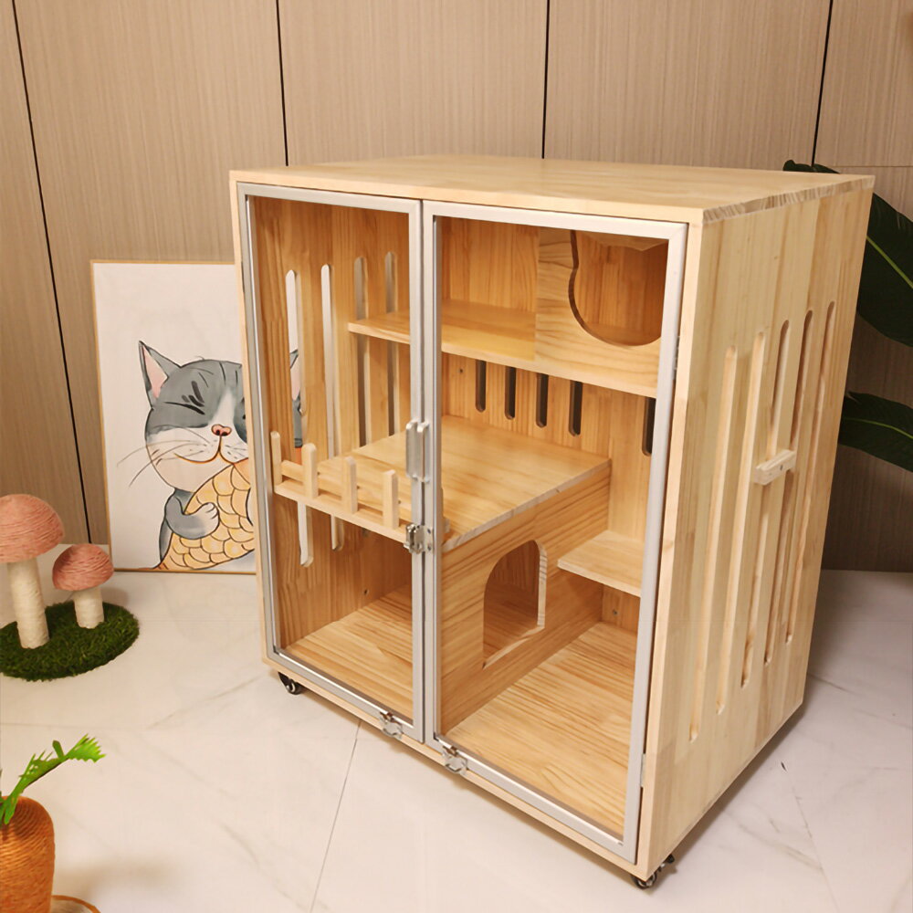 【台灣現貨】豪華實木貓別墅 防水貓屋 貓籠子貓櫃貓房子 家用中小型貓窩 二層豪華貓咪公寓貓舍（90*60*106cm） 5