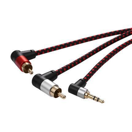 扁網音頻線一分二3.5mm轉雙蓮花頭紅白rca插頭手機電腦接功放音箱{鑫弘-3C數碼}可開發票