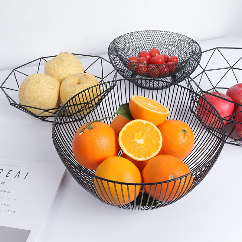北歐簡約鐵藝水果籃客廳水果盤家用創意收納籃現代果盆鏤空零食盤