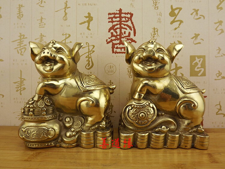 純銅豬擺件黃銅金豬招財納福豬發財豬十二生肖豬聚寶盆可愛豬擺件
