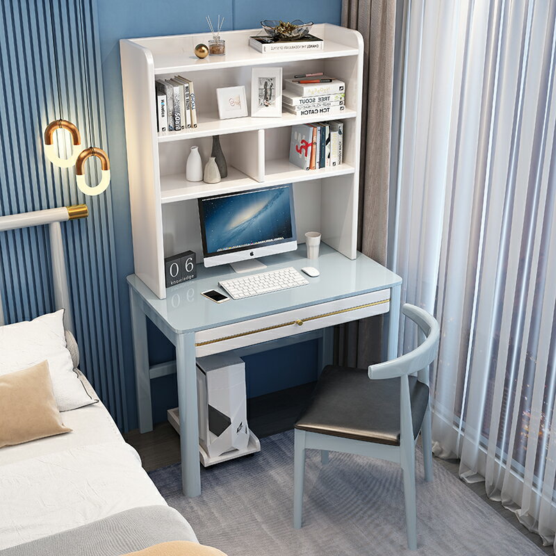 書架 ● 實木 書桌書架組合 一體 簡約現代臺式電腦桌小戶型辦公桌 家用 寫字桌