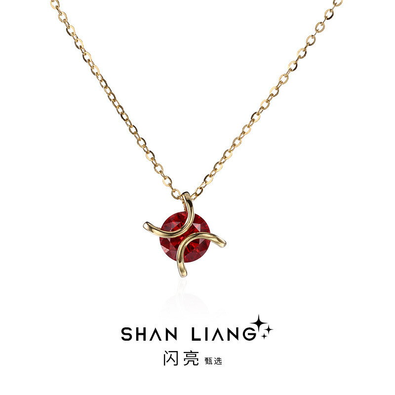 s925純銀時尚浪漫小眾風紅色莫桑鉆項鏈女氣質百搭高級感毛衣鏈