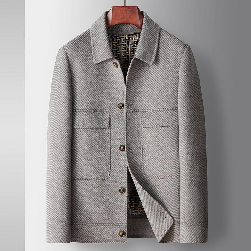 【巴黎精品】毛呢外套休閒西裝-羊毛條紋鵝絨保暖男外套2色p1ac58