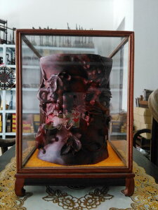 定做紅酸枝木雕古董玻璃罩子佛像奇石寶籠雞翅木展示盒防塵罩定制