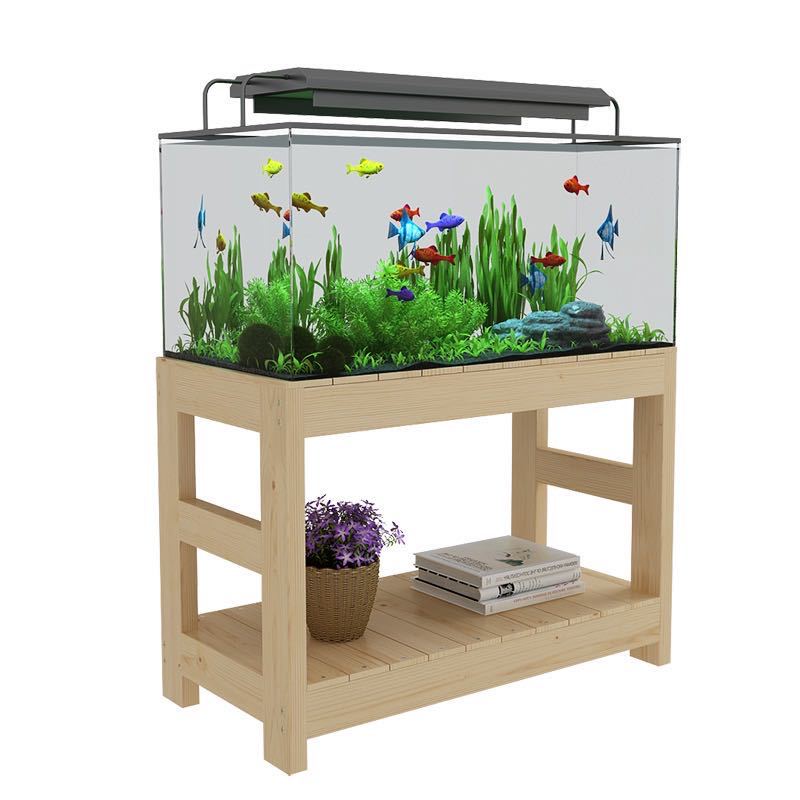 實木魚缸架雙層簡易簡約家用水族箱底櫃魚缸櫃實木魚缸架底座