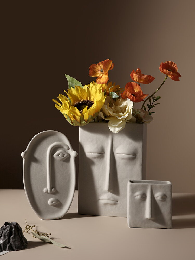貝漢美北歐ins現代創意陶瓷花瓶簡約人臉客廳插花家居裝飾品擺件
