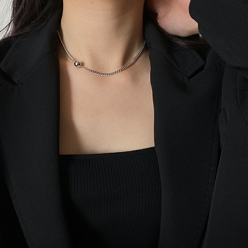 925純銀圓珠項鏈女ins潮頸鏈網紅性感古巴鏈粗鏈條鎖骨鏈短款脖鏈 4