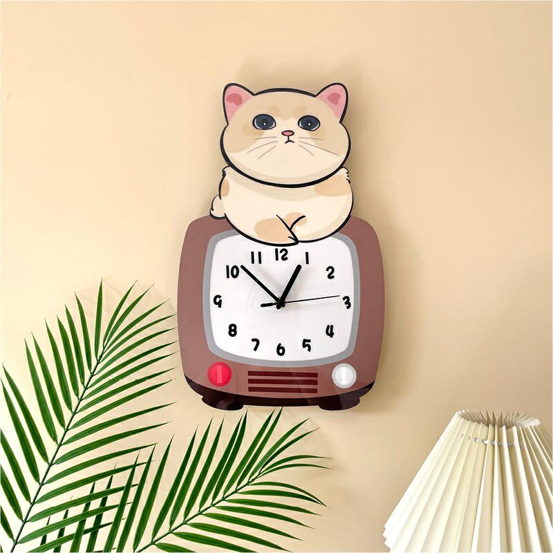 卡通時鐘 可愛貓咪掛鐘 創意裝飾掛鐘 貓咖寵物店時鐘 客廳靜音個性時鐘 動漫鍾 表