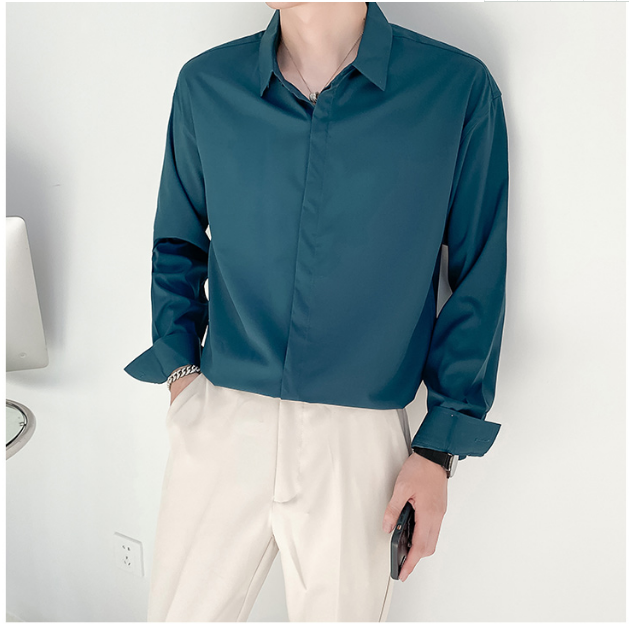 FINDSENSE X 男士長袖純色基礎款輕熟風寬鬆版襯衫