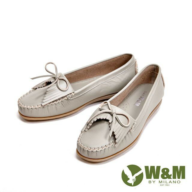W&M 可水洗舒適柔軟蝴蝶結流蘇平底 女鞋－灰(另有白、藍)