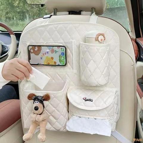 車載收納掛袋可愛掌門狗多功能汽車座椅後背置物架紙巾盒垃圾桶