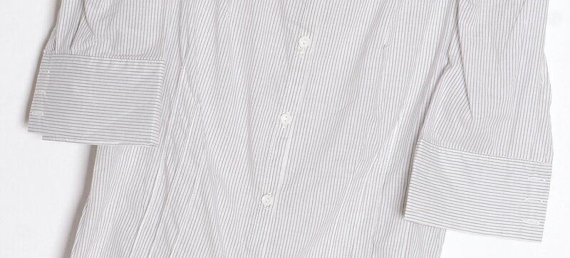 夏裝女修身通勤五分袖圓領豎條紋單排扣襯衫上衣服 3