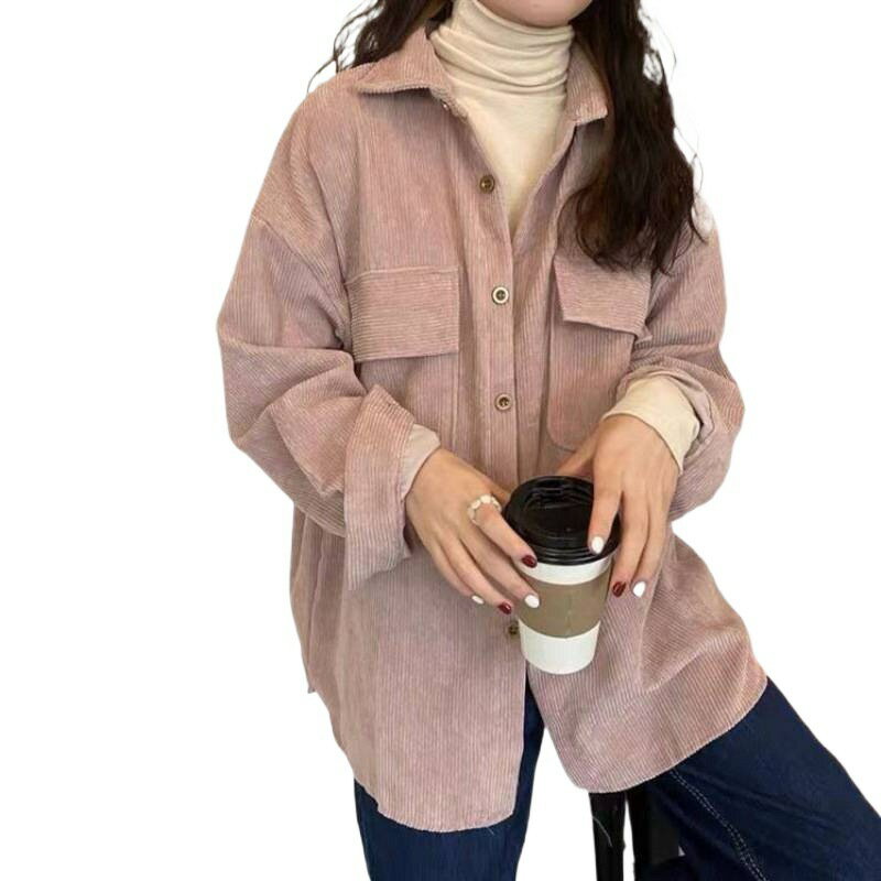 外套 女裝 休閒外套 時尚外套 保暖外套  女百搭寬鬆秋冬厚款燈芯絨襯衫外穿襯衣外套女小眾上衣春秋長袖 1