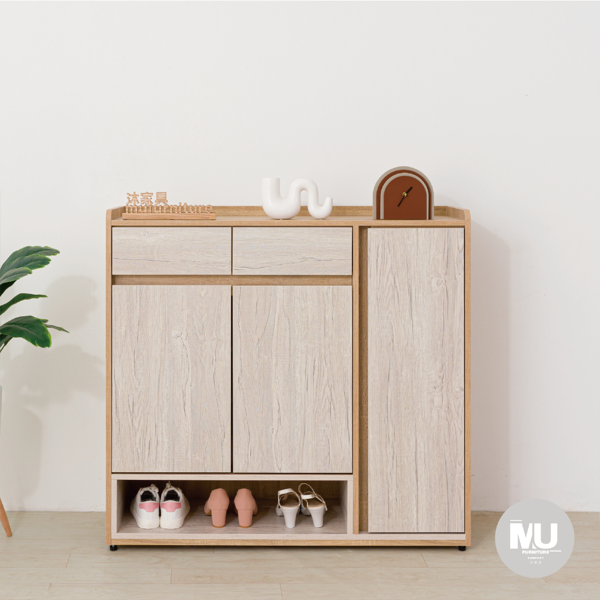 【沐家具Mufurniture】Cottage 橡木紋 雙色4尺鞋櫃下座/玄關櫃/客廳/收納