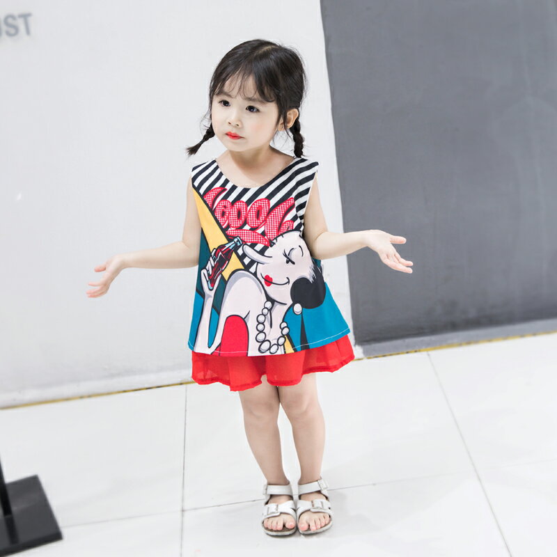 童裝女童夏裝新款洋氣套裝兒童韓版時尚背心短褲雪紡兩件套潮 8