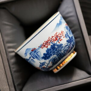 青花陶瓷主人杯 釉下彩桃園仙居圖中式茶杯個人專用高端茶盞單杯