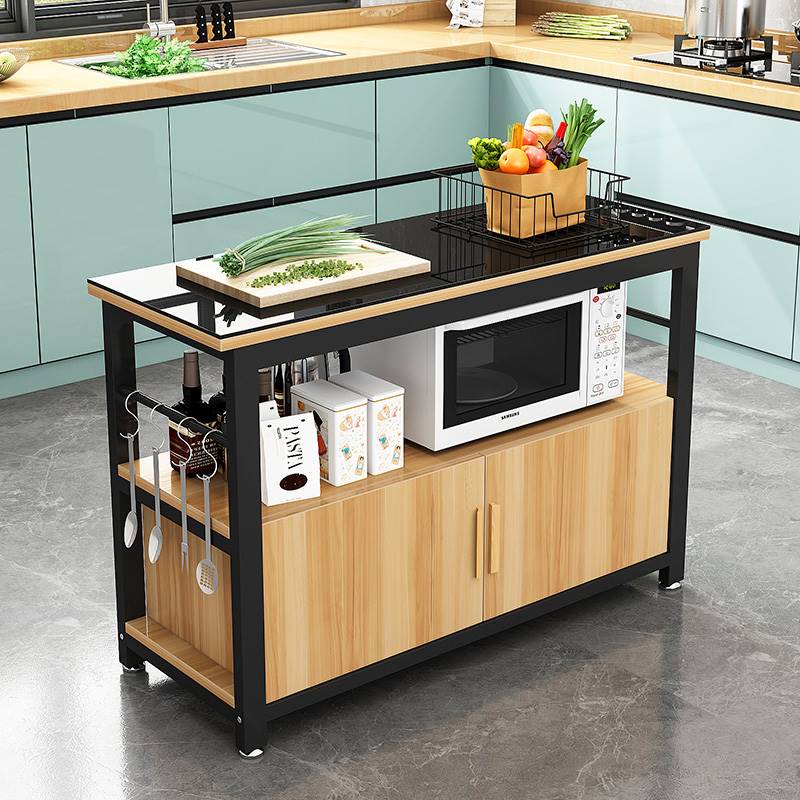 廚房置物架落地式多層切菜桌家用多功能碗碟收納櫥柜微波爐儲物架
