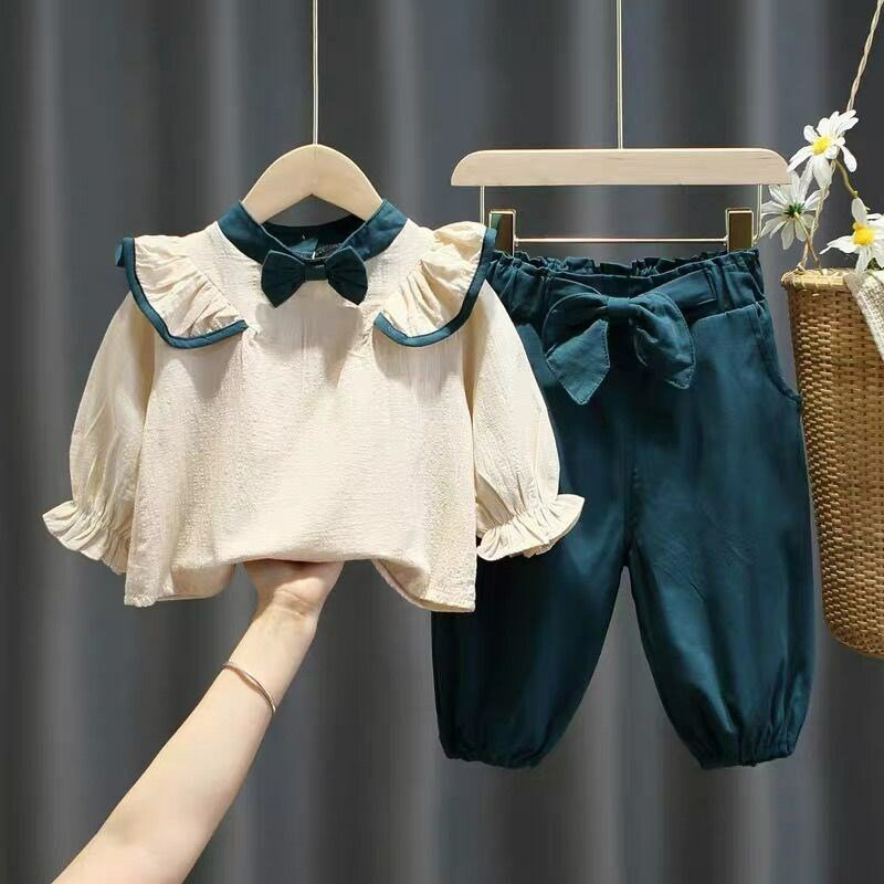 女童運動套裝2021年春款童裝新款襯衫寶寶兒童洋氣小童網紅兩件套