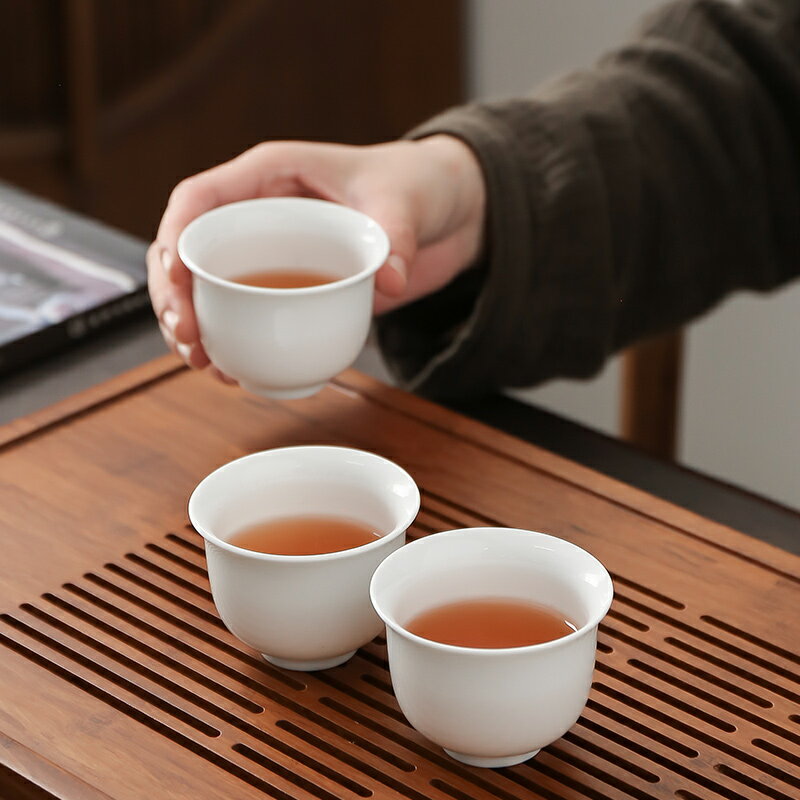 德化羊脂玉白瓷茶杯套裝功夫茶具6只陶瓷簡約品茗杯小茶杯子家用