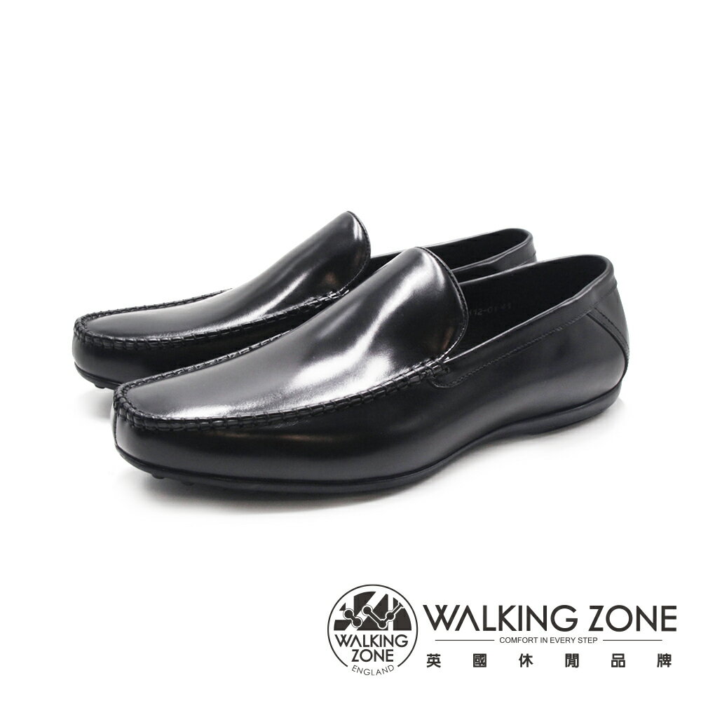 WALKING ZONE(男)方頭車縫樂福皮鞋 男鞋-亮黑色