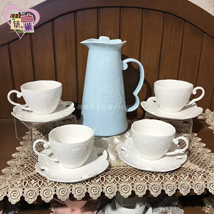 陶瓷簍空蝴蝶造型6杯6盤-白色~【築巢傢飾】 | 築巢傢飾精品館直營店