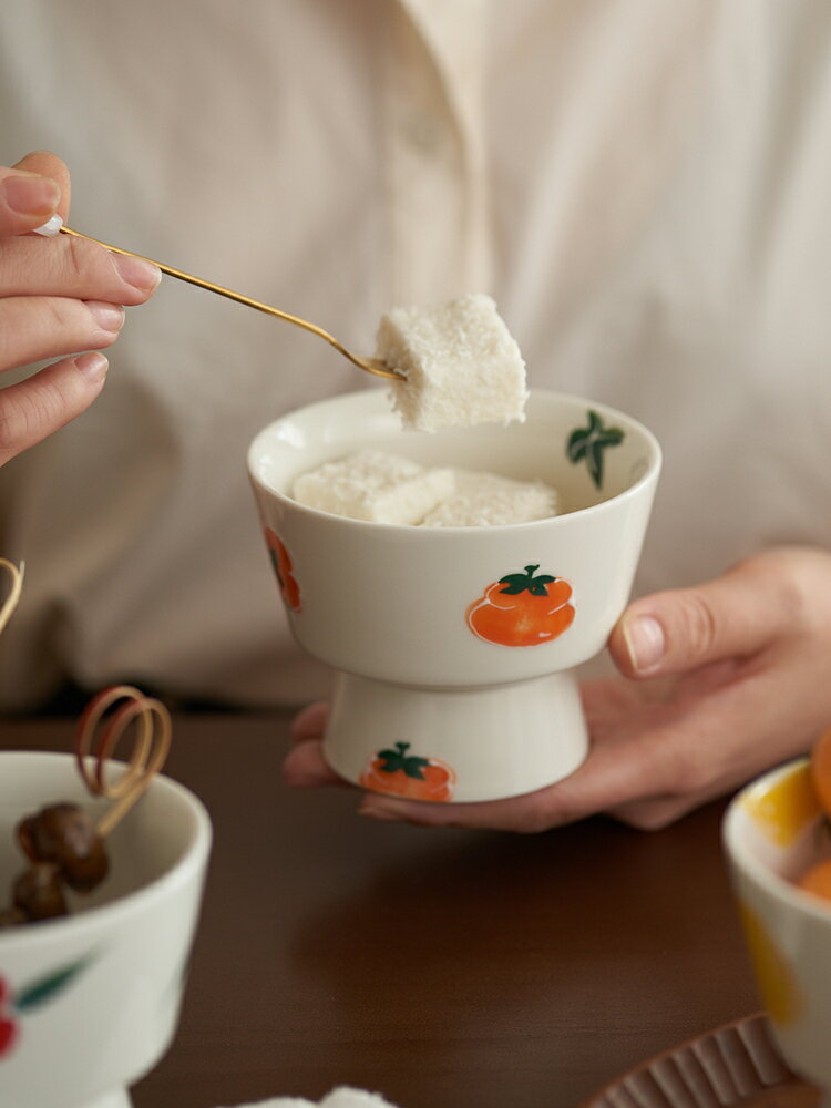 日式高腳甜品碗家用好看精致陶瓷高端冰淇淋小碗可愛復古餐具